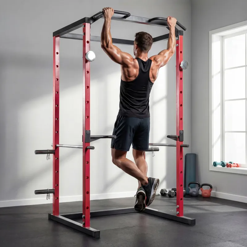 Jaula de Potencia Rack de Sentadillas con Barra Dominadas Estación de Fondos Ajustable para Casa Gimnasio Carga ... - Ogal.Es