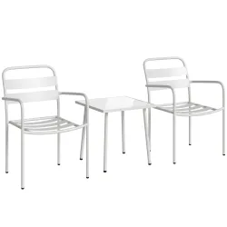 Conjunto de Jardín Exterior de 3 Piezas de Acero Galvanizado con 2 Sillas y Mesa de Vidrio Templado Blanco - Ogal.Es