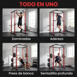 Jaula de Potencia Rack de Sentadillas con Barra Dominadas Estación de Fondos Ajustable para Casa Gimnasio Carga ... - Ogal.Es