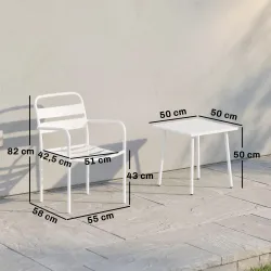 Conjunto de Jardín Exterior de 3 Piezas de Acero Galvanizado con 2 Sillas y Mesa de Vidrio Templado Blanco - Ogal.Es