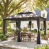 Cenador para Jardín 3x4 m Pabellón de Jardín Gazebo con Doble Techo 6 Paredes Laterales Estructura Metálica Gris - Ogal.Es