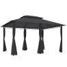 Cenador para Jardín 3x4 m Pabellón de Jardín Gazebo con Doble Techo 6 Paredes Laterales Estructura Metálica Gris - Ogal.Es