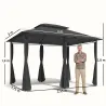 Cenador para Jardín 3x4 m Pabellón de Jardín Gazebo con Doble Techo 6 Paredes Laterales Estructura Metálica Gris - Ogal.Es