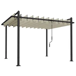 Pérgola de Jardín 3x3,8 m con Techo de Lamas Ajustable a 90° Manivela Estructura de Aluminio y Acero UPF50+ Beige - Ogal.Es
