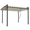 Pérgola de Jardín 3x3,8 m con Techo de Lamas Ajustable a 90° Manivela Estructura de Aluminio y Acero UPF50+ Beige - Ogal.Es