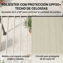 Pérgola de Jardín 3x3,8 m con Techo de Lamas Ajustable a 90° Manivela Estructura de Aluminio y Acero UPF50+ Beige - Ogal.Es