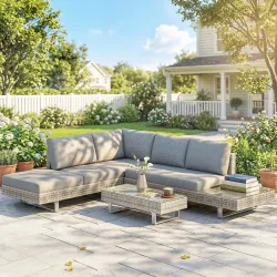 Conjunto de Jardín Exterior de Ratán de 3 Piezas con Sofá Modular de 3 y 2 Plazas Mesa Lateral Mesa de Centro Co... - Ogal.Es
