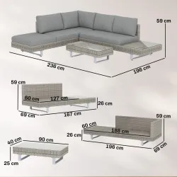Conjunto de Jardín Exterior de Ratán de 3 Piezas con Sofá Modular de 3 y 2 Plazas Mesa Lateral Mesa de Centro Co... - Ogal.Es