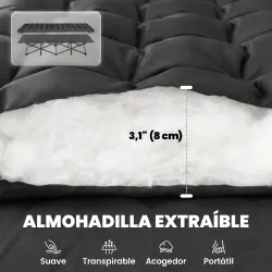 Cama Plegable Camping con Colchón Extraíble de Tela Oxford 600D con Reposacabezas y Bolsa Carga 200 kg Negro - Ogal.Es