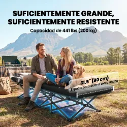 Cama Plegable Camping con Colchón Extraíble de Tela Oxford 600D con Reposacabezas y Bolsa Carga 200 kg Negro - Ogal.Es