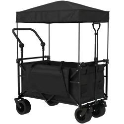 Carro de Jardín Plegable con Ruedas Grandes Bloqueables Barra Ajustable Portavasos para Campaña 125x59x133 cm Negro - Ogal.Es