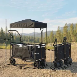 Carro de Jardín Plegable con Ruedas Grandes Bloqueables Barra Ajustable Portavasos para Campaña 125x59x133 cm Negro - Ogal.Es