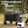 Carro de Jardín Plegable con Ruedas Grandes Bloqueables Barra Ajustable Portavasos para Campaña 125x59x133 cm Negro - Ogal.Es