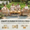 Conjunto de Muebles de Jardín de 4 Piezas con Sofá 2 Plazas 2 Sillones Mesa de Madera Cojines y Cuerda PP Beige - Ogal.Es