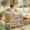 Conjunto de Muebles de Jardín de 4 Piezas con Sofá 2 Plazas 2 Sillones Mesa de Madera Cojines y Cuerda PP Beige - Ogal.Es