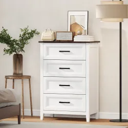 Cómoda Dormitorio Estrecho y Alto con Encimera Efecto Madera Cajonera para Espacios Pequeños 60x35x87 cm Blanco - Ogal.Es