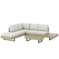 Conjunto de Jardín Exterior de Ratán de 3 Piezas con Sofá Modular de 3 y 2 Plazas Mesa Lateral Mesa de Centro Co... - Ogal.Es