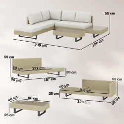Conjunto de Jardín Exterior de Ratán de 3 Piezas con Sofá Modular de 3 y 2 Plazas Mesa Lateral Mesa de Centro Co... - Ogal.Es