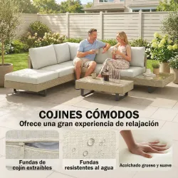 Conjunto de Jardín Exterior de Ratán de 3 Piezas con Sofá Modular de 3 y 2 Plazas Mesa Lateral Mesa de Centro Co... - Ogal.Es