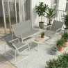 Conjunto Jardín Exterior de 4 Piezas con Sofá de 2 Plazas 2 Sillones Mesa de Vidrio Templado Tela Textilene Gris... - Ogal.Es