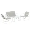 Conjunto Jardín Exterior de 4 Piezas con Sofá de 2 Plazas 2 Sillones Mesa de Vidrio Templado Tela Textilene Gris... - Ogal.Es