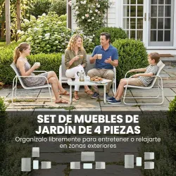 Conjunto Jardín Exterior de 4 Piezas con Sofá de 2 Plazas 2 Sillones Mesa de Vidrio Templado Tela Textilene Gris... - Ogal.Es