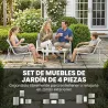Conjunto Jardín Exterior de 4 Piezas con Sofá de 2 Plazas 2 Sillones Mesa de Vidrio Templado Tela Textilene Gris... - Ogal.Es