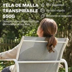 Conjunto Jardín Exterior de 4 Piezas con Sofá de 2 Plazas 2 Sillones Mesa de Vidrio Templado Tela Textilene Gris... - Ogal.Es