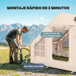Tienda de Campaña Inflable con Apertura de Chimenea y Claraboya Bomba Bolsa UPF30+ para 4 Estaciones Impermeable... - Ogal.Es