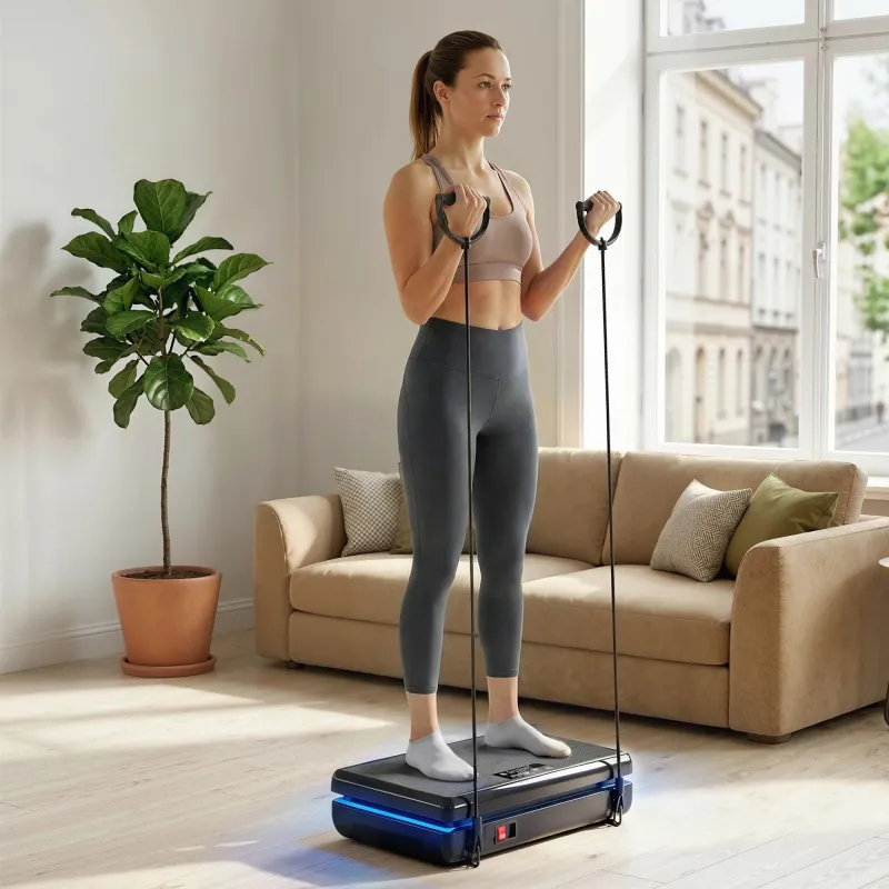 Plataforma Vibratoria con 120 Velocidades 5 Programas Pantalla LED Luz Mando a Distancia 2 Bandas Elásticas Negro - Ogal.Es
