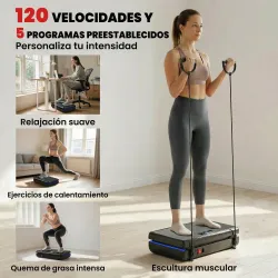 Plataforma Vibratoria con 120 Velocidades 5 Programas Pantalla LED Luz Mando a Distancia 2 Bandas Elásticas Negro - Ogal.Es