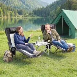 Conjunto de 2 Sillas Plegables Camping Reclinables con Reposapiés Desmontable Reposacabezas Portavasos y Bolsa N... - Ogal.Es