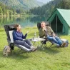 Conjunto de 2 Sillas Plegables Camping Reclinables con Reposapiés Desmontable Reposacabezas Portavasos y Bolsa N... - Ogal.Es