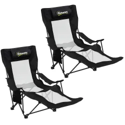 Conjunto de 2 Sillas Plegables Camping Reclinables con Reposapiés Desmontable Reposacabezas Portavasos y Bolsa N... - Ogal.Es