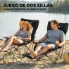 Conjunto de 2 Sillas Plegables Camping Reclinables con Reposapiés Desmontable Reposacabezas Portavasos y Bolsa N... - Ogal.Es