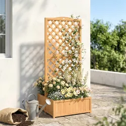 Jardinera con Enrejado de Madera para Plantas Trepadoras con 2 Cajas Plegables Base de Listones 73x70x170 cm Nat... - Ogal.Es