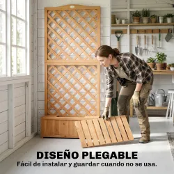Jardinera con Enrejado de Madera para Plantas Trepadoras con 2 Cajas Plegables Base de Listones 73x70x170 cm Nat... - Ogal.Es