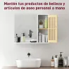 Espejo de Baño 60x50 cm Espejo de Pared con Puerta de Listones de Bambú Estantes de Almacenaje Blanco y Natural - Ogal.Es