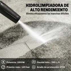 Hidrolimpiadora de Alta Presión 1600W 120 Bar con Bomba Boquilla Ajustable y Parada Automática 29,5x22x60 cm Ama... - Ogal.Es