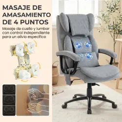 Silla de Oficina con Masaje de Amasamiento de 4 Puntos Respaldo Alto Altura Ajustable Asiento Amplio Cojín Lumba... - Ogal.Es