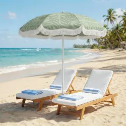 Sombrilla de Playa con Flecos Ø180 cm Altura Ajustable Inclinación Anclaje Arena y Bolsa de Transporte UPF30+ Verde - Ogal.Es