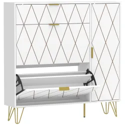 Mueble Zapatero Moderno con 2 Cajones Abatibles Armario y Estantes Ajustables para 10-14 Pares de Zapatos Blanco - Ogal.Es