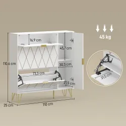 Mueble Zapatero Moderno con 2 Cajones Abatibles Armario y Estantes Ajustables para 10-14 Pares de Zapatos Blanco - Ogal.Es