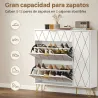 Mueble Zapatero Moderno con 2 Cajones Abatibles Armario y Estantes Ajustables para 10-14 Pares de Zapatos Blanco - Ogal.Es