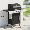 Barbacoa de Gas con 3 Quemadores 8,1 kW Termómetro Parrillas Mesas Laterales Armario y Ruedas 109x50x109 cm Negro - Ogal.Es
