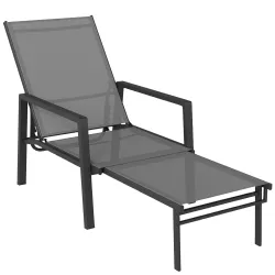 Tumbona Plegable con Reposapiés Retráctil Respaldo Ajustable 5 Niveles Tela de Textilene Marco Acero Gris Oscuro - Ogal.Es