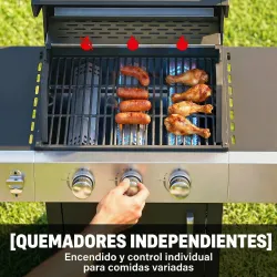 Barbacoa de Gas con 3 Quemadores 8,1 kW Termómetro Parrillas Mesas Laterales Armario y Ruedas 109x50x109 cm Negro - Ogal.Es