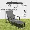 Tumbona Plegable con Reposapiés Retráctil Respaldo Ajustable 5 Niveles Tela de Textilene Marco Acero Gris Oscuro - Ogal.Es