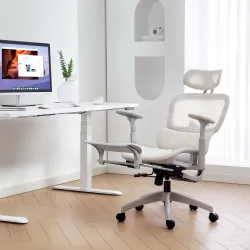 Silla de Oficina Ergonómica de Malla con Reposabrazos 3D Reclinable a 135° Reposacabezas Ajustable Beige - Ogal.Es
