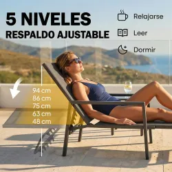 Tumbona Plegable con Reposapiés Retráctil Respaldo Ajustable 5 Niveles Tela de Textilene Marco Acero Gris Oscuro - Ogal.Es